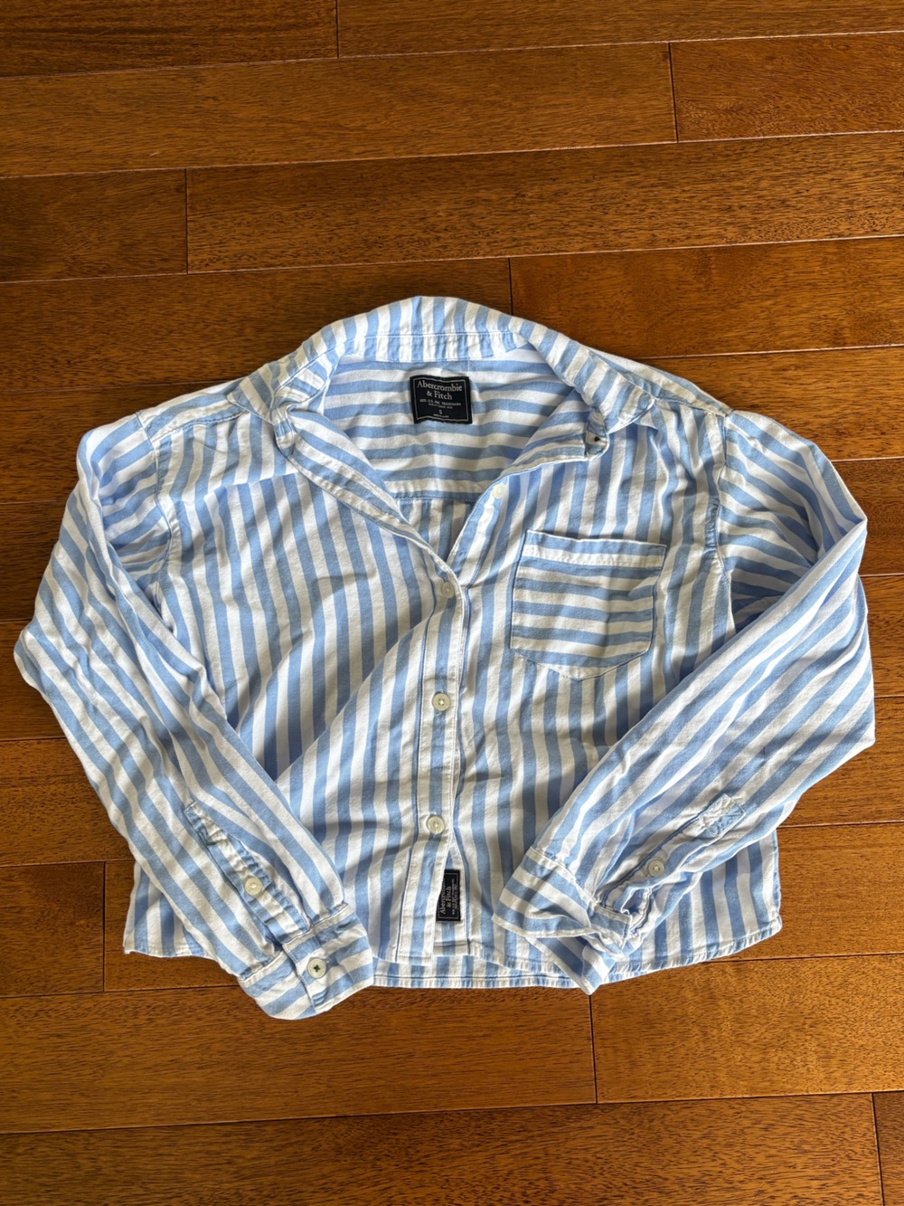 Abercrombie & Fitch Light Blue and White Striped Button-Down Shirt
